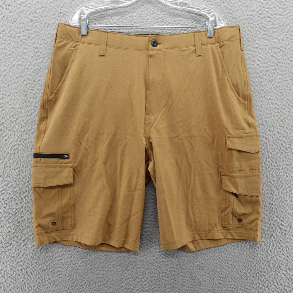 Iron Co Mens Stretch Tech Cargo Shorts 38 Heather Desert Camel NEW